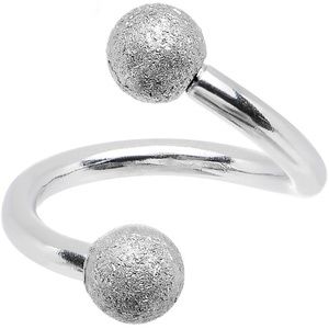 16 Gauge 5/16 Silver Sandblasted Steel Spiral Barbell with 3mm Ball